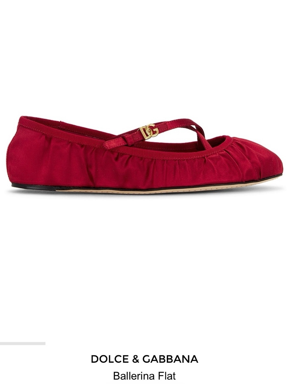 Dolce & Gabbana Crimson Satin Ballerina Flat with Gold DG Hardware